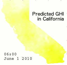Space-Time Animation of Predicted GHI Across California on June 1, 2010
